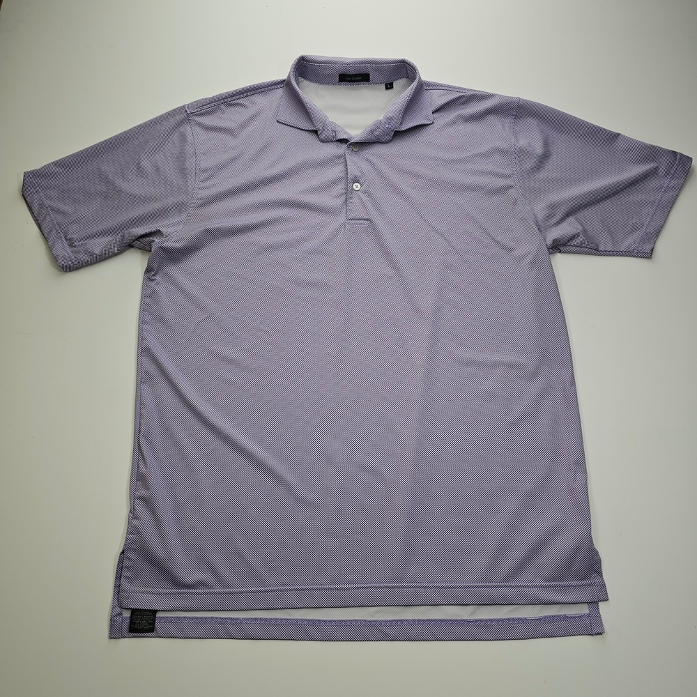 Turtleson Mens Performance Polo Shirt Purple White‎ Micro Check Stretch Large